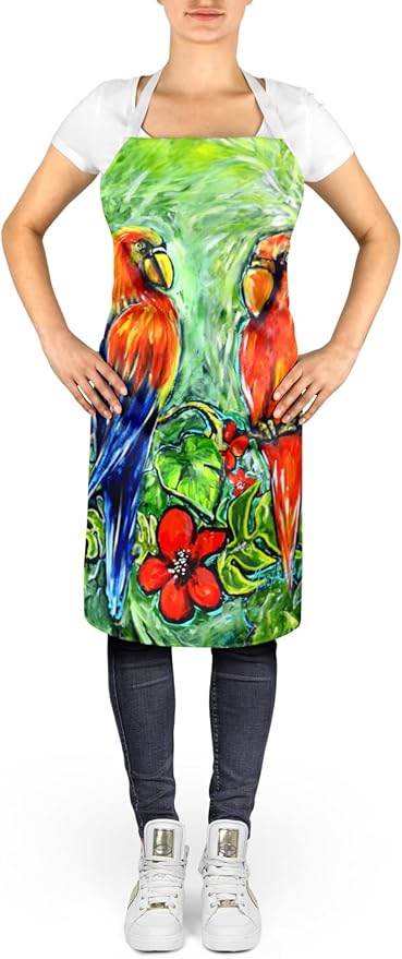Caroline's Treasures Fred and Freda Parrots Apron Cooking Kitchen Server Baking Crafts Gardening for Adult Women Men, Unisex, Large, Multicolor