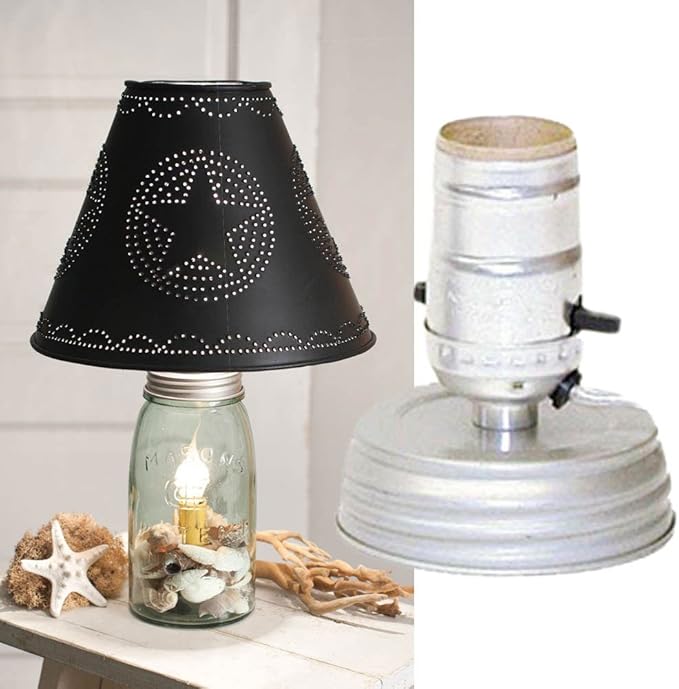 Colonial Tin Works Mason Ball Jar Light/Lamp Adapter Kit - Primitive Zinc Lid (1)