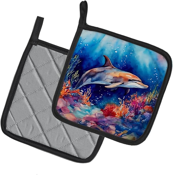 Caroline's Treasures Dolphin Pair of Pot Holders Kitchen Heat Resistant Pot Holders Sets Oven Hot Pads for Cooking Baking BBQ, 7 1/2 x 7 1/2