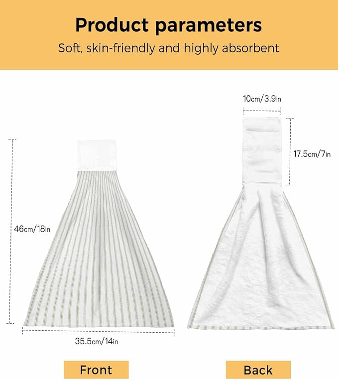 Alandar Home Kitchen Tie Towel Set of 1, Sage Green Striped on White Art Absorbent Soft Hand Towels for Bathroom Hanging Towels, Minimalist Modern Texture Fast Drying Cleaning Cloth with Loop