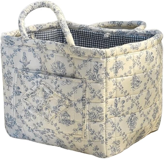 HiTotes Floral Storage Car Basket Diaper Caddy Organizer Quilted Laundry Basket Foldable Nursery Hamper Bag