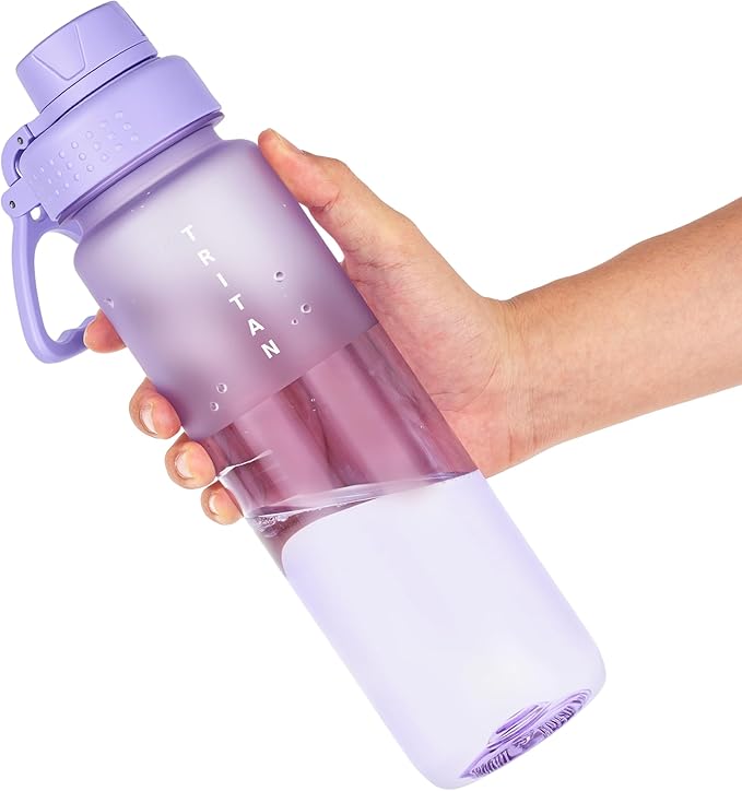 OLDLEY 32oz Frosted Clear Water Bottle, BPA-Free Tritan Plastic Reusable Water Bottle with Fast-Flow Spout Lid, Wide Mouth Leakproof Sports Drinking Bottle for Gym, School, Office, Travel,Amethyst