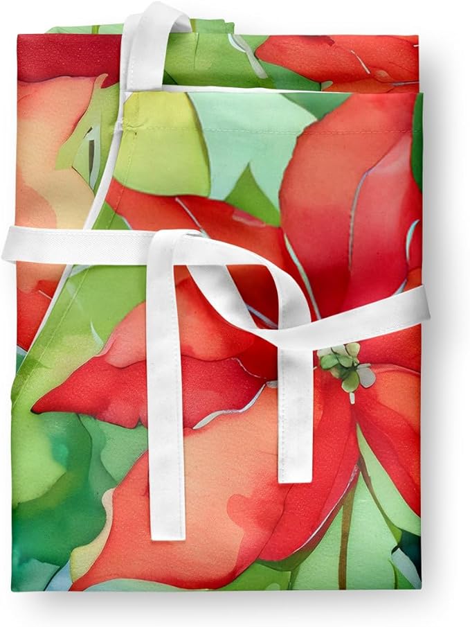 Caroline's Treasures Poinsettias in Watercolor Apron Cooking Kitchen Server Baking Crafts Gardening for Adult Women Men, Unisex, Large, Multicolor