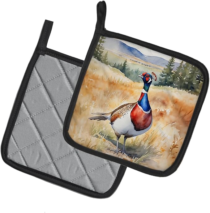 Caroline's Treasures South Dakota Ringnecked Pheasant Pair of Pot Holders Kitchen Heat Resistant Pot Holders Sets Oven Hot Pads for Cooking Baking BBQ, 7 1/2 x 7 1/2