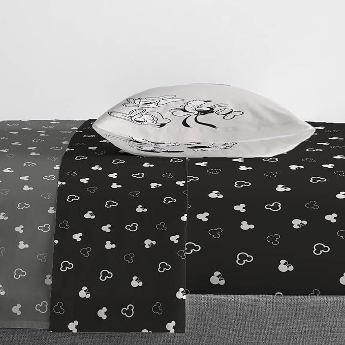 Jay Franco Kids Sheet Set with Fitted, Flat Sheets & Pillow Cover - Ultra-Soft Bedding with Pillowcase for Room Decor, Black - Mickey and Friends, 3 Piece Twin