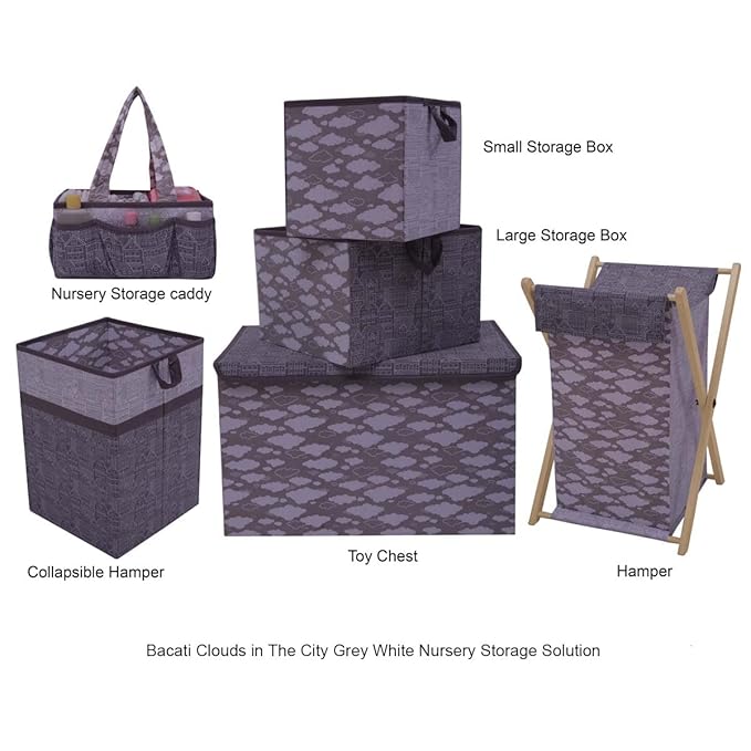 Bacati - Small Storage Tote Clouds in the City White/Grey Neutral 10 X 10 x10 inches