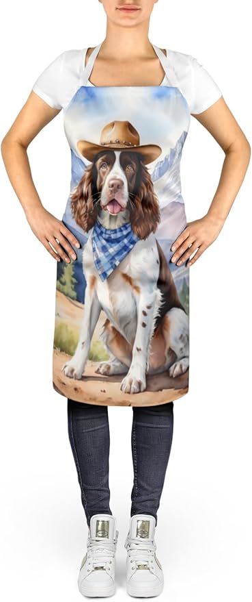 Caroline's Treasures English Springer Spaniel Cowboy Welcome Apron Cooking Kitchen Server Baking Crafts Gardening for Adult Women Men, Unisex, Large, Multicolor