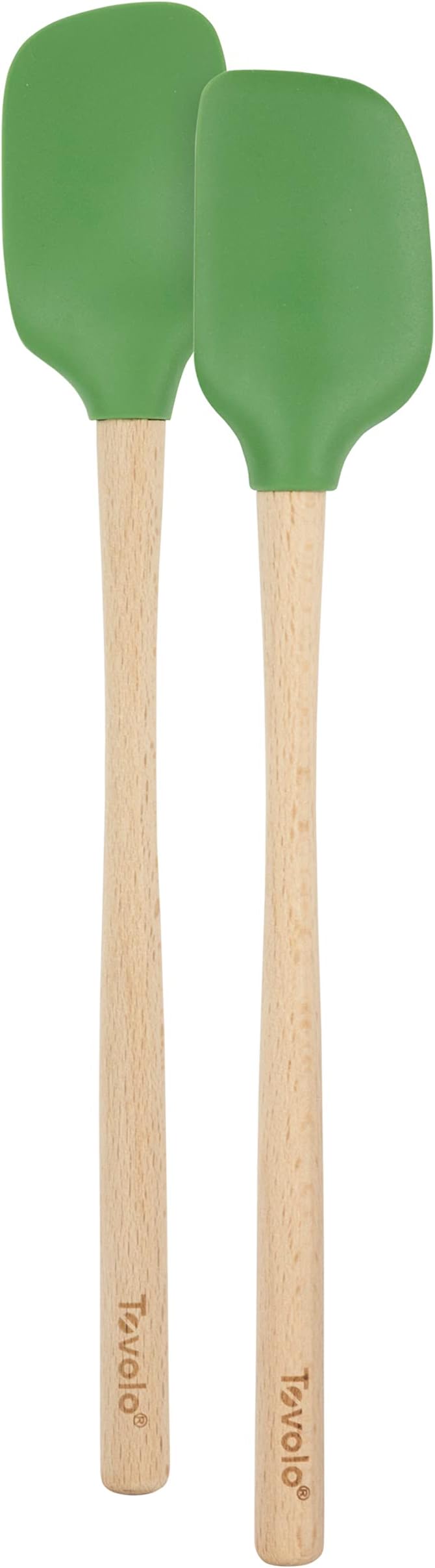 Tovolo Mini Spoon Spatula Wooden Handle Set for Cooking & Baking, Heat Resistant Safe for Cast Iron BPA Free Silicone Mixing Tool Natural Wood Perfect for Scraper Mixing Spooning, Pesto Green