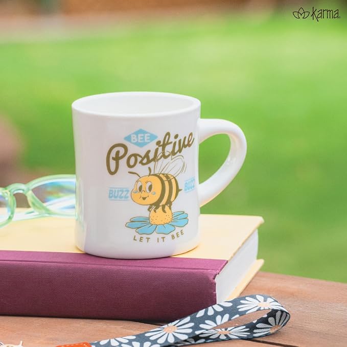 Karma 12 oz New Bone China Coffee Cup - Dishwasher Mirowave Safe - Cute Retro Design Giftable Mug for Women and Men, Tiger