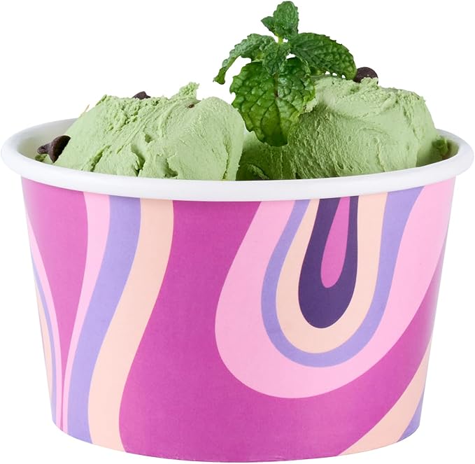Coppetta 8 Ounce Dessert Cups, 50 Greaseproof Ice Cream Cups - Lids Sold Separately, For Hot And Cold Foods, Midnight Groove Paper Yogurt Bowls, Disposable, Sturdy - Restaurantware