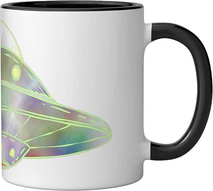 UFO UAP Flying Saucer Alien Spaceship Ceramic Mug, Black/White