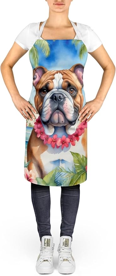 Caroline's Treasures English Bulldog Luau Apron Cooking Kitchen Server Baking Crafts Gardening for Adult Women Men, Unisex, Large, Multicolor
