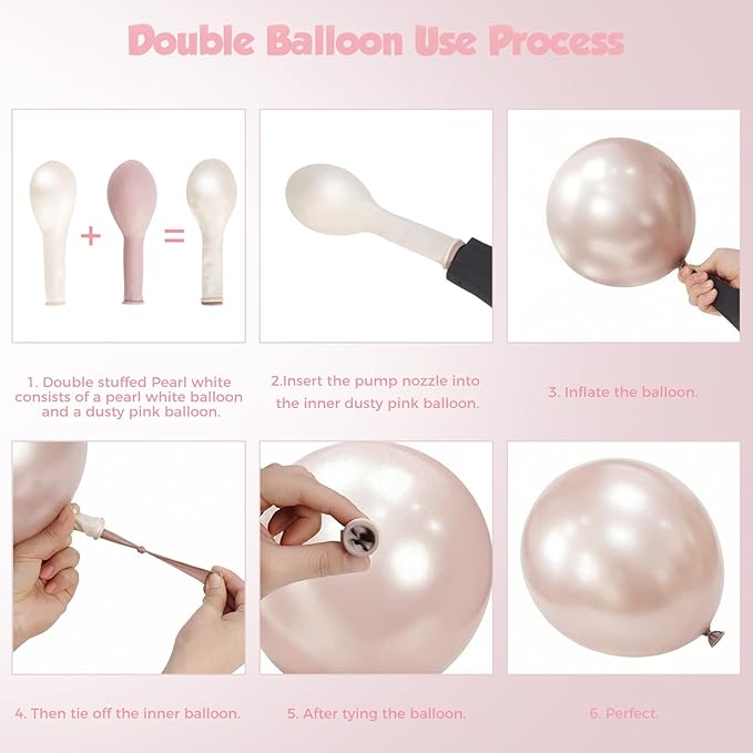 Boho Dusty Pink Balloon Arch Garland Kit 153pcs, Double Stuffed White Pearl Balloon Blush Neutral Pink Balloons Arch Kit for Birthday Wedding Bridal Baby Shower Gender Reveal Party Decoration