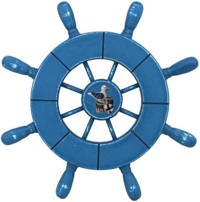 Hampton Nautical Wheel-9-100-seagull Rustic Decorative Ship Wheel with Seagull, 9", Light Blue