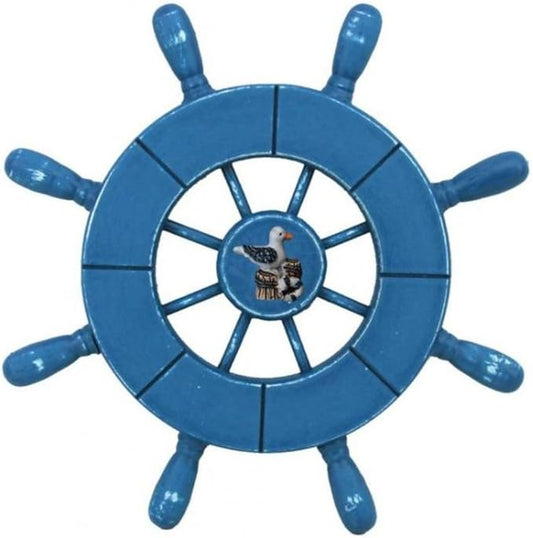 Hampton Nautical Wheel-9-100-seagull Rustic Decorative Ship Wheel with Seagull, 9", Light Blue