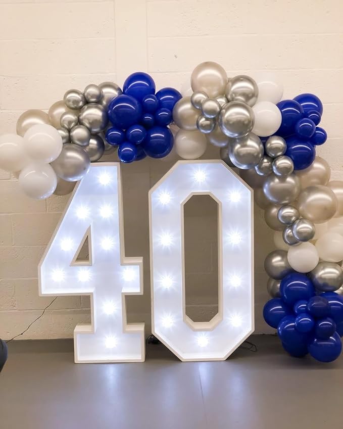 153Pcs Navy Blue and Silver Balloons Garland Arch Kit with Stars -22 18 12 10 5 inch Different Size Royal Blue White Silver Latex Balloon for Birthday Baby Shower Anniversary Party Decorations
