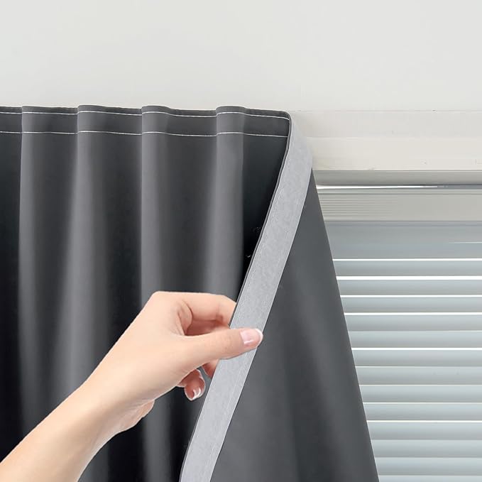 Magic Tape Stick On Curtains Window Shades Pull Down Blackout Window Cover Blackout Curtains for Bedroom No Drillng Self Adhesive Curtains No Rod Small Curtain, 59" W X 84" L, Grey, 1 Panel