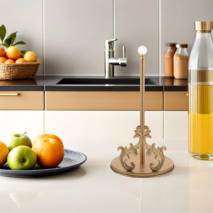 VALICLUD Freestanding Paper Towel Holder Countertop with Weighted Iron Base and Crystal Ball Accent, Retro Kitchen Paper Towels Rack for Dining Room and Home Organization
