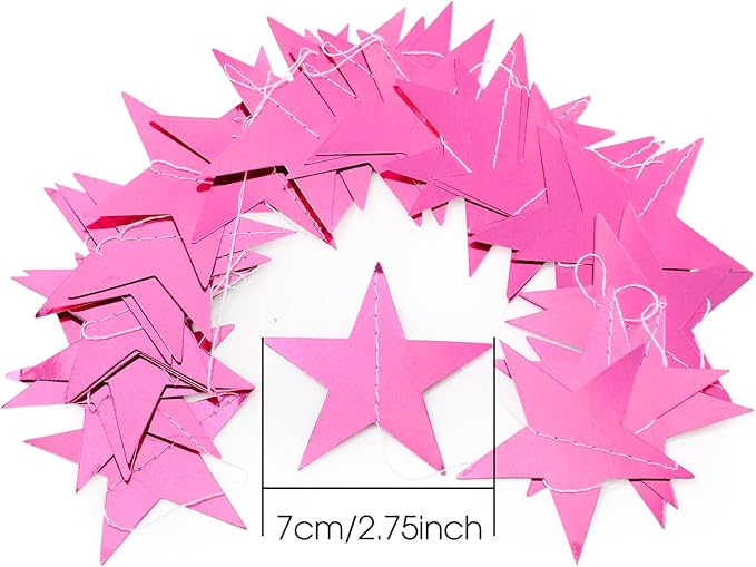 Patelai 78 Feet Glitter Star Garland Banner 2026 Party Decoration Double Side Star Hanging String Streamer Paper Twinkle for Graduation Wedding Birthday (Pink)