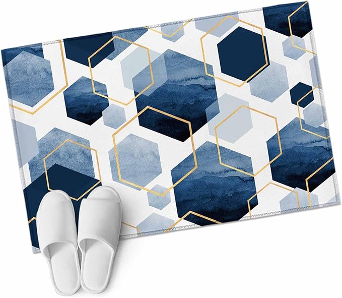 Area Rug 2x3ft, Watercolor Blue Hexagon Washable Rugs for Living Room Bedroom, Abstract Geometric Art Soft Non-Slip Area Rugs Rectangle Floor Carpet for Dining Room
