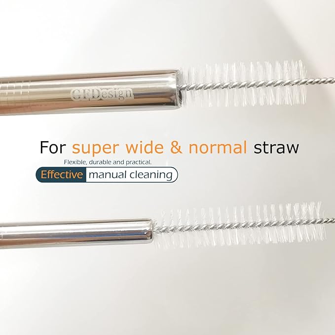 Drinking Straw Cleaning Brushes Set 17" Extra Long 1/2" Extra Wide Pipe Tube Cleaner Nylon Bristles Stainless Steel Handle - 17" x 1/2" (12 mm) - Set of 8