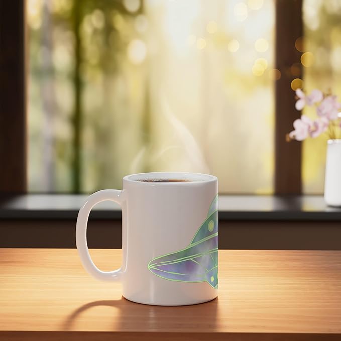 UFO UAP Flying Saucer Alien Spaceship Ceramic Mug, White