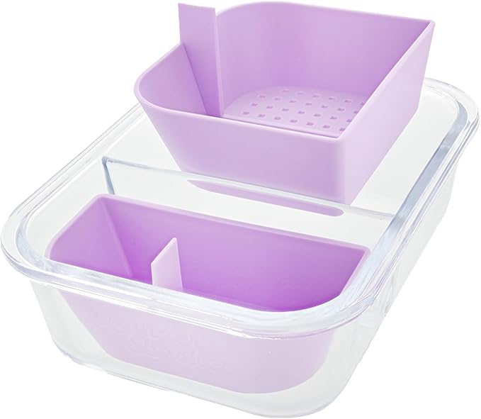 Two Compartment Borosilicate Glass Container Cleaning Tool with Sealable Lid (Lavender Haze)