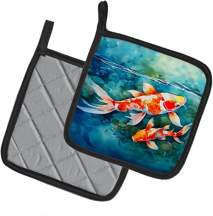 Caroline's Treasures Koi Fish Pair of Pot Holders Kitchen Heat Resistant Pot Holders Sets Oven Hot Pads for Cooking Baking BBQ, 7 1/2 x 7 1/2