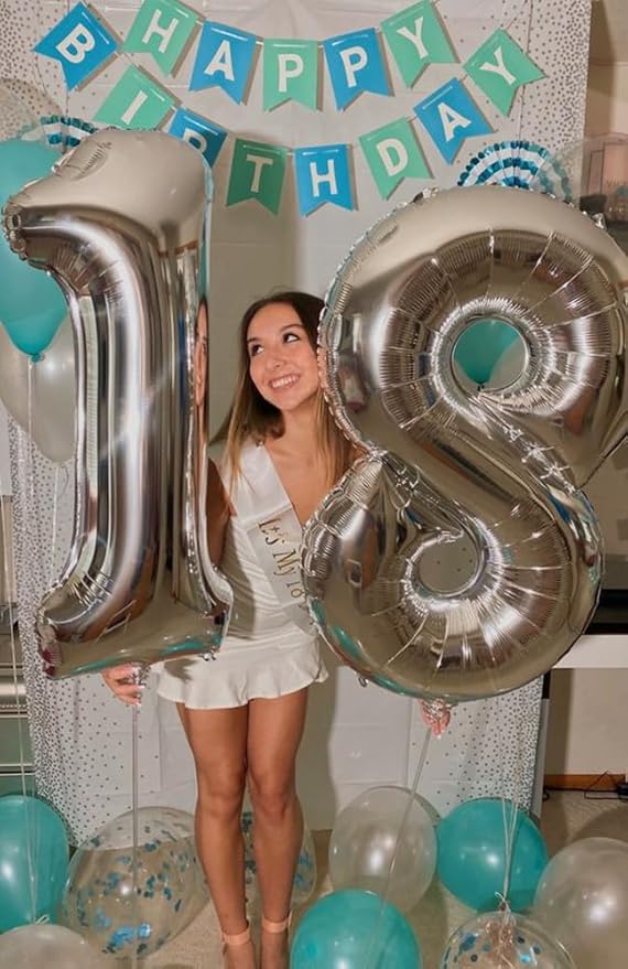 20 Balloons Number, 20th Birthday Decorations for Women Men, Numbers 20 Balloons 40 In Silver Birthday Party Decorations for Wedding, Celebration Party, Graduations