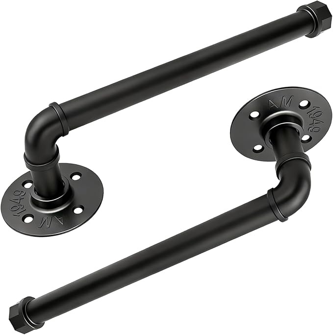 Wall Mount Industrial Paper Towel Holder, Heavy-Duty Retro Country Duct Roll Holder for Kitchen, Bathroom, Bedroom, and Outdoor Use, Black, 13 Inch (2 Pack)