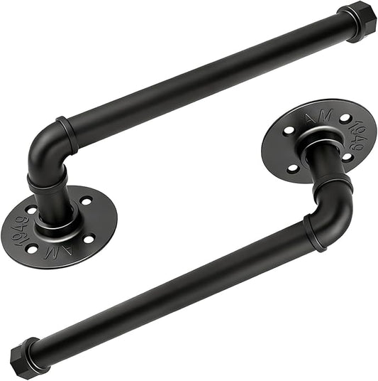 Wall Mount Industrial Paper Towel Holder, Heavy-Duty Retro Country Duct Roll Holder for Kitchen, Bathroom, Bedroom, and Outdoor Use, Black, 13 Inch (2 Pack)