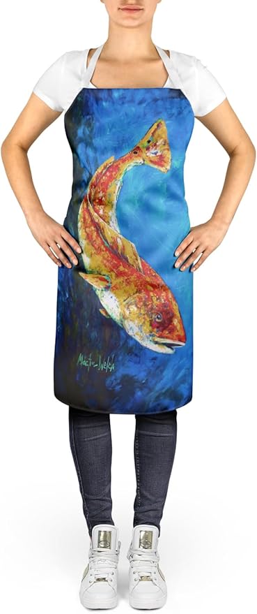 Caroline's Treasures Katy Red Red Fish Apron Cooking Kitchen Server Baking Crafts Gardening for Adult Women Men, Unisex, Large, Multicolor