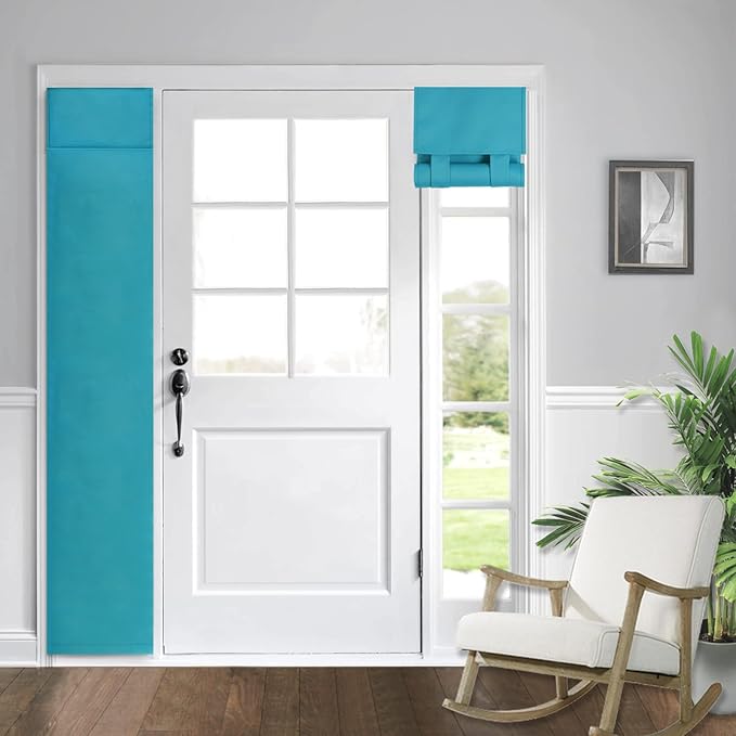 WdFour Door Curtains for Front Door & Window, Solid Color Sidelight Curtain with Tie Up Shade, 12W x 80L Inches, Blackout Covering for Glass Doors,1 Panel, Teal Blue.