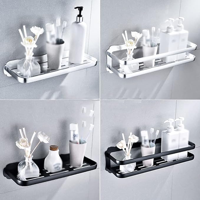 19.67Inch Bathroom Shelf Storage Organizer Extra Anodized Aluminum Rectangular Wall Mount Kitchen Spice Rack, Clothing, Pantry & More,Black,With guardrail