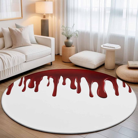 Washable Round Area Rug Halloween Pattern Circle Rugs Floor Carpet for Living Room Bedroom, Horror Red Fluid Style Soft Non Slip Round Rug 3ft