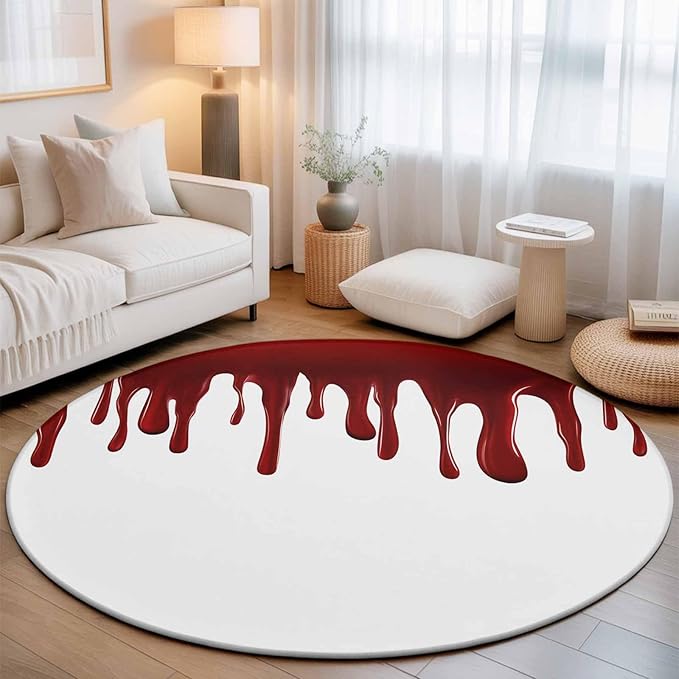 Washable Round Area Rug Halloween Pattern Circle Rugs Floor Carpet for Living Room Bedroom, Horror Red Fluid Style Soft Non Slip Round Rug 5ft