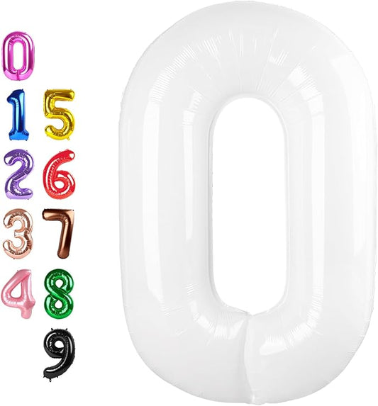 Balloon Numbers 40 Inch Big 0 White Balloon Numbers for Birthday Decoration, 0 Baloon for 10 20 30 40 100 2025 Graduation Decor Wedding Anniversaries Party