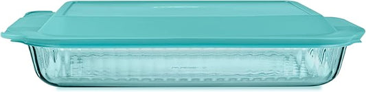 Pyrex Colors Tinted (9"x13") Tinted Glass Baking Dish with BPA-Free Lid, Oblong Bakeware Glass Pan For Casserole & Lasagna, Dishwasher, Freezer, Microwave and Pre-Heated Oven Safe, Aqua