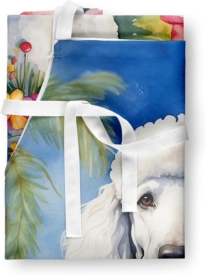 Caroline's Treasures White Poodle Luau Apron Cooking Kitchen Server Baking Crafts Gardening for Adult Women Men, Unisex, Large, Multicolor