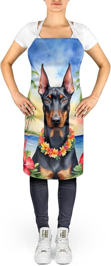 Caroline's Treasures Doberman Pinscher Luau Apron Cooking Kitchen Server Baking Crafts Gardening for Adult Women Men, Unisex, Large, Multicolor