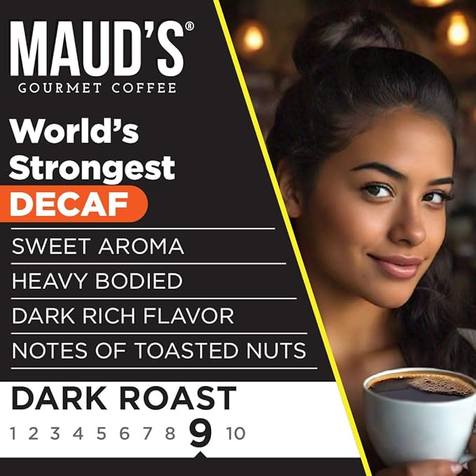 Maud's World's Strongest Decaf Coffee Pods, 100 ct, Decaffeinated Dark Roast Coffee in Single Serve Pods – 100% Arabica Coffee, Compatible with Keurig K Cups Maker