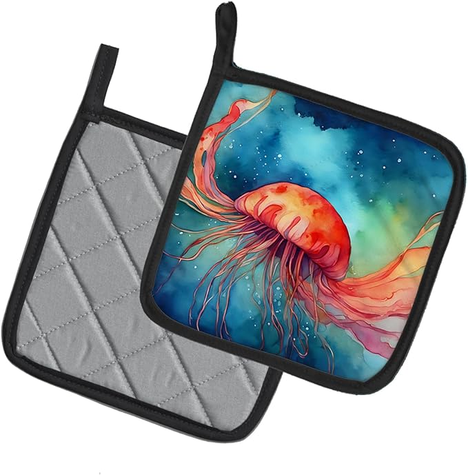 Caroline's Treasures Jellyfish Pair of Pot Holders Kitchen Heat Resistant Pot Holders Sets Oven Hot Pads for Cooking Baking BBQ, 7 1/2 x 7 1/2