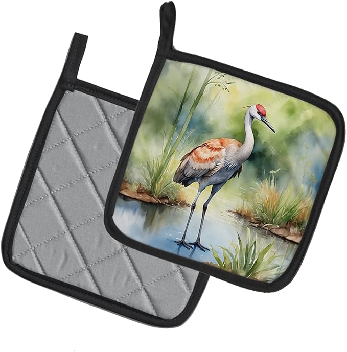 Caroline's Treasures Sandhill Crane Pair of Pot Holders Kitchen Heat Resistant Pot Holders Sets Oven Hot Pads for Cooking Baking BBQ, 7 1/2 x 7 1/2