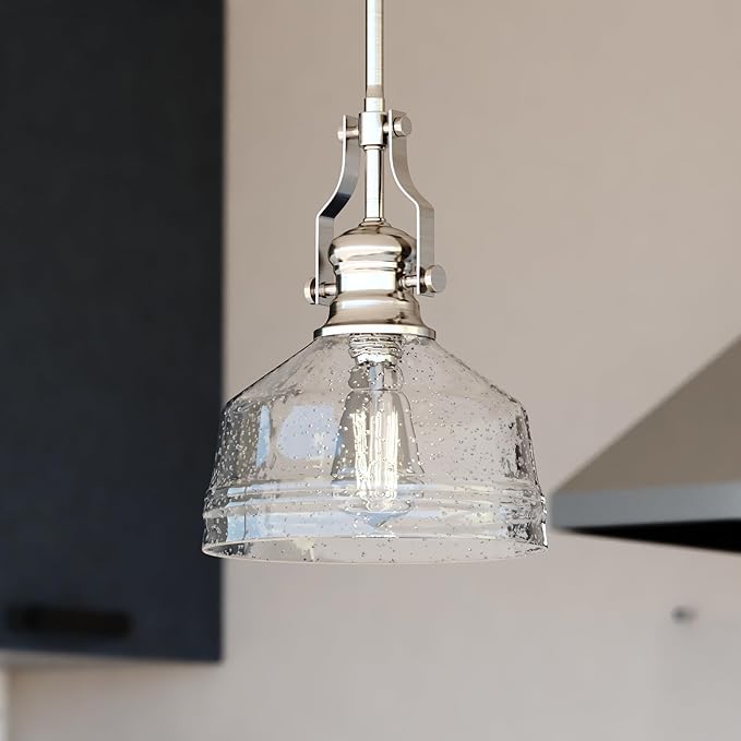 VAXCEL Beloit Satin Nickel Farmhouse Mini Pendant Ceiling Light Clear Glass