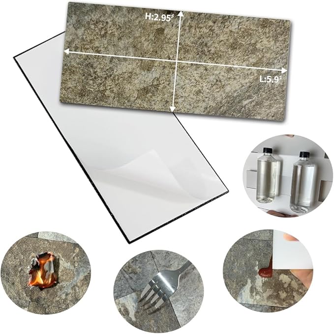AULIGET 100-Piece Beige & Brown Slate Peel and Stick Backsplash Wall Tiles, 3" x 6" PVC Faux Stone Stick on Tile for Backsplash Kitchen, Bathroom, Laundry Room, Camper, Fireplace