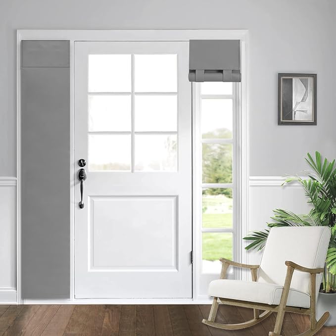 WdFour Solid Color Room Darkening Side Door Curtain - 12W x 80L Inches Light Gray Window Covering for Glass Doors, 1 Panel with Tie-Up Shade, Light Filtering Sidelight Curtains for Entryway & Patio.