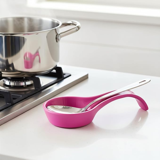 Reston Lloyd Kitchen Counter Utensil Spoon Rest, Ladles, Spaghetti Forks, & Spatulas, Durable BPA-Free Plastic – Dishwasher Safe, Décor, Space Saving Hanging Hole on Handle, Magenta
