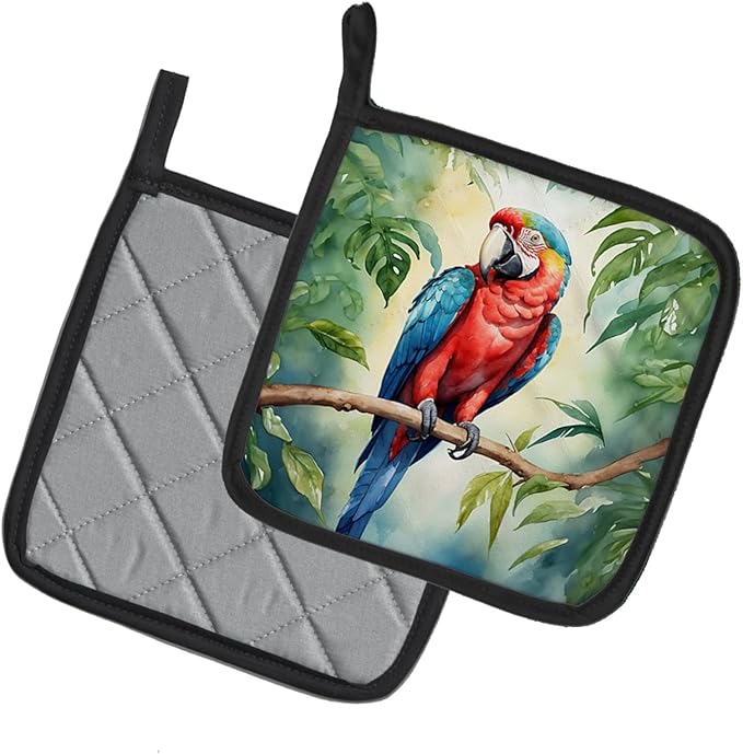 Caroline's Treasures Macaw Parrot Pair of Pot Holders Kitchen Heat Resistant Pot Holders Sets Oven Hot Pads for Cooking Baking BBQ, 7 1/2 x 7 1/2