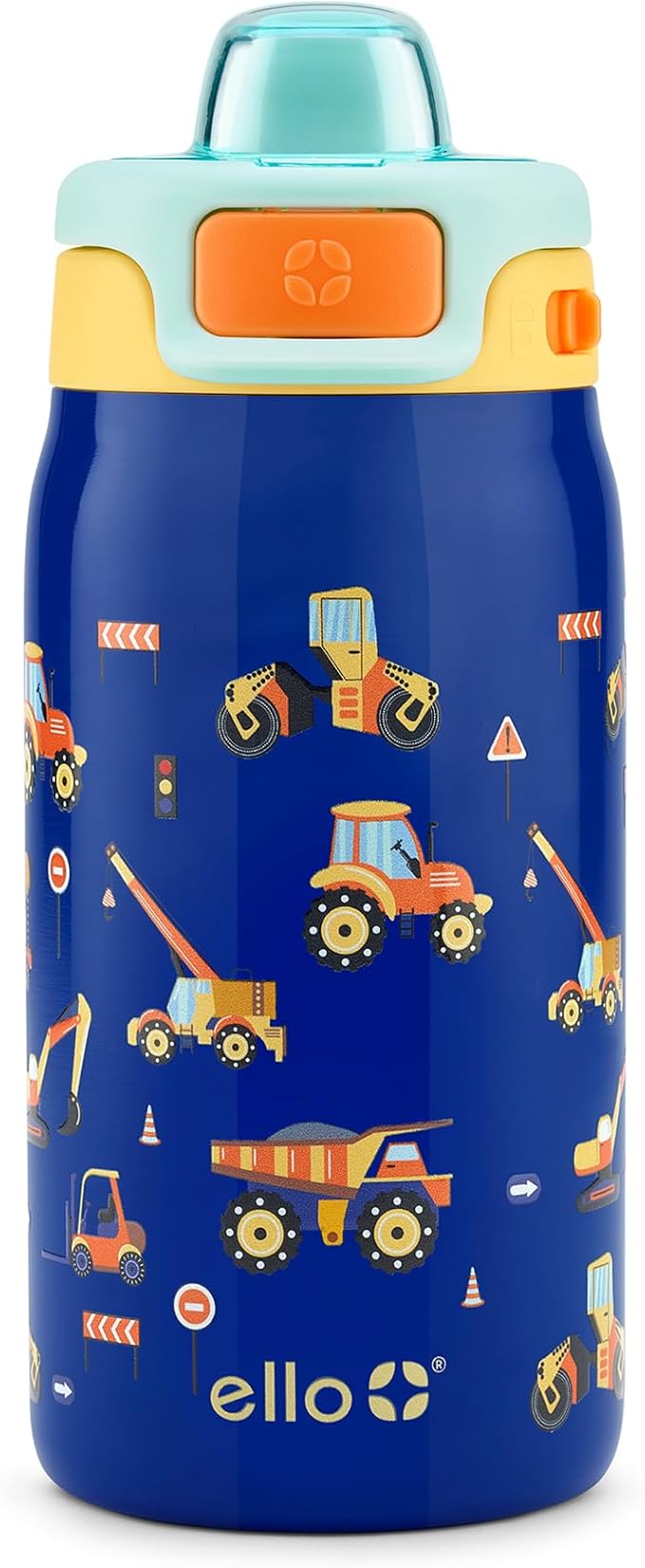 Ello Kids Pop & Fill 12oz Toddler Water Bottle with Quick Fill Lid, Double-Wall Vacuum Insulated Stainless Steel, Leak Proof, BPA Free, Sip & Chug, For School, Lunchboxes, Construction Site