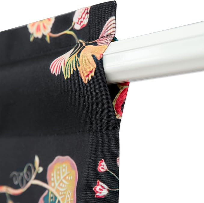 Leeva Tie-up Shade Curtains Valance for Bedroom, Rustic Flowers Pattern Light Filtering Rod Pocket Window Treatment Valances for Living Room Kitchen Bathroom, One Panel, 52 x 18, Black